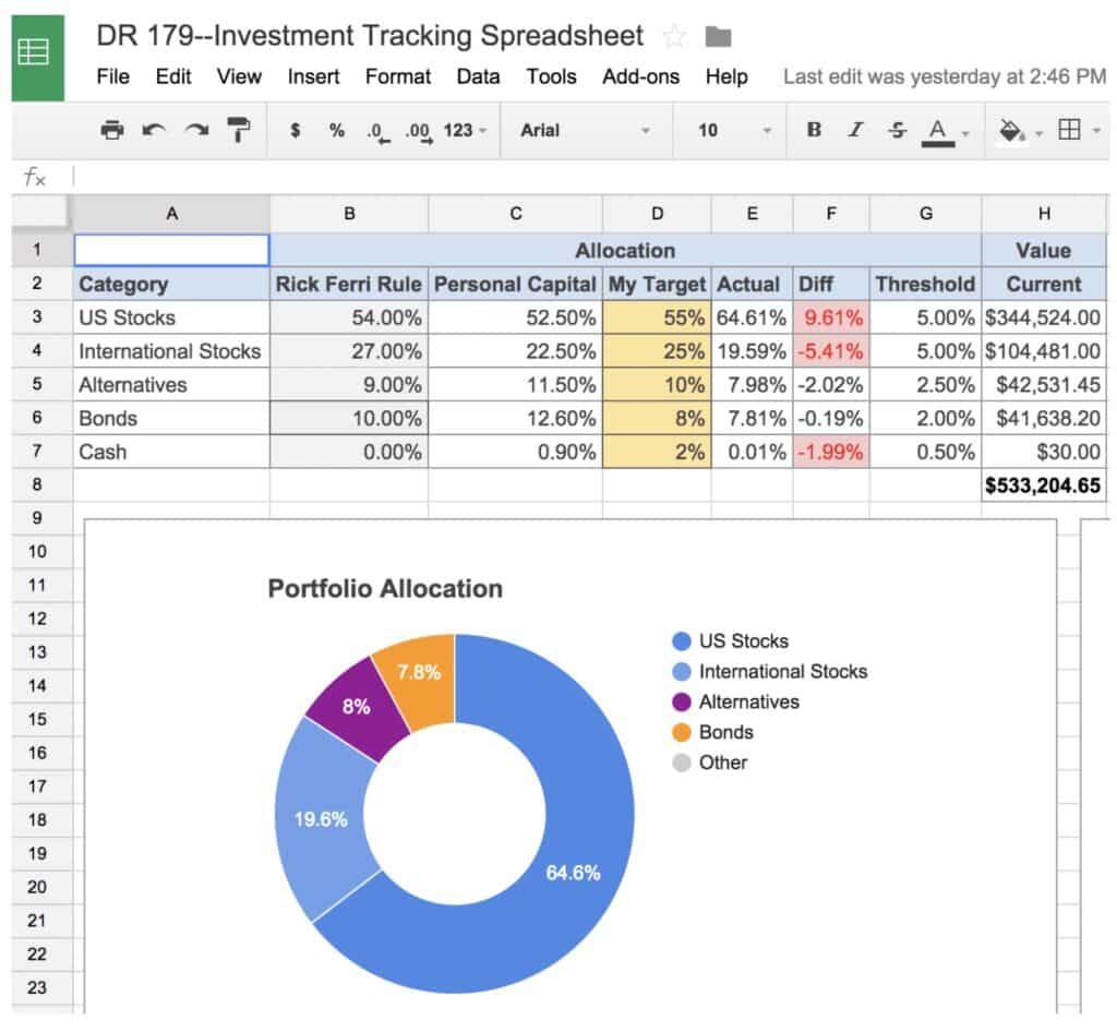 Investment Tracking Spreadsheet Asset Allocation